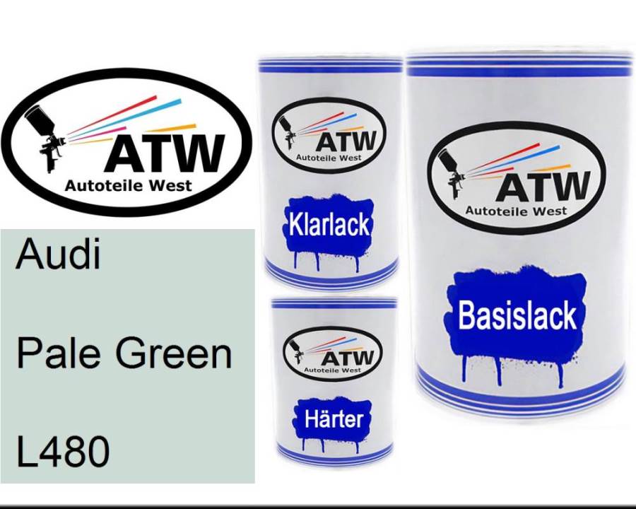 Audi, Pale Green, L480: 500ml Lackdose + 500ml Klarlack + 250ml Härter - Set, von ATW Autoteile West.